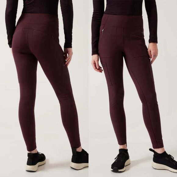 Athleta Headlands Hybrid High Rise Cargo Legging Pants Spiced Cabernet 6P $119 - Picture 2 of 16